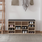 Multi-Storage Shoe Rack 14 Compartments Cushion Moving Shelves Brown