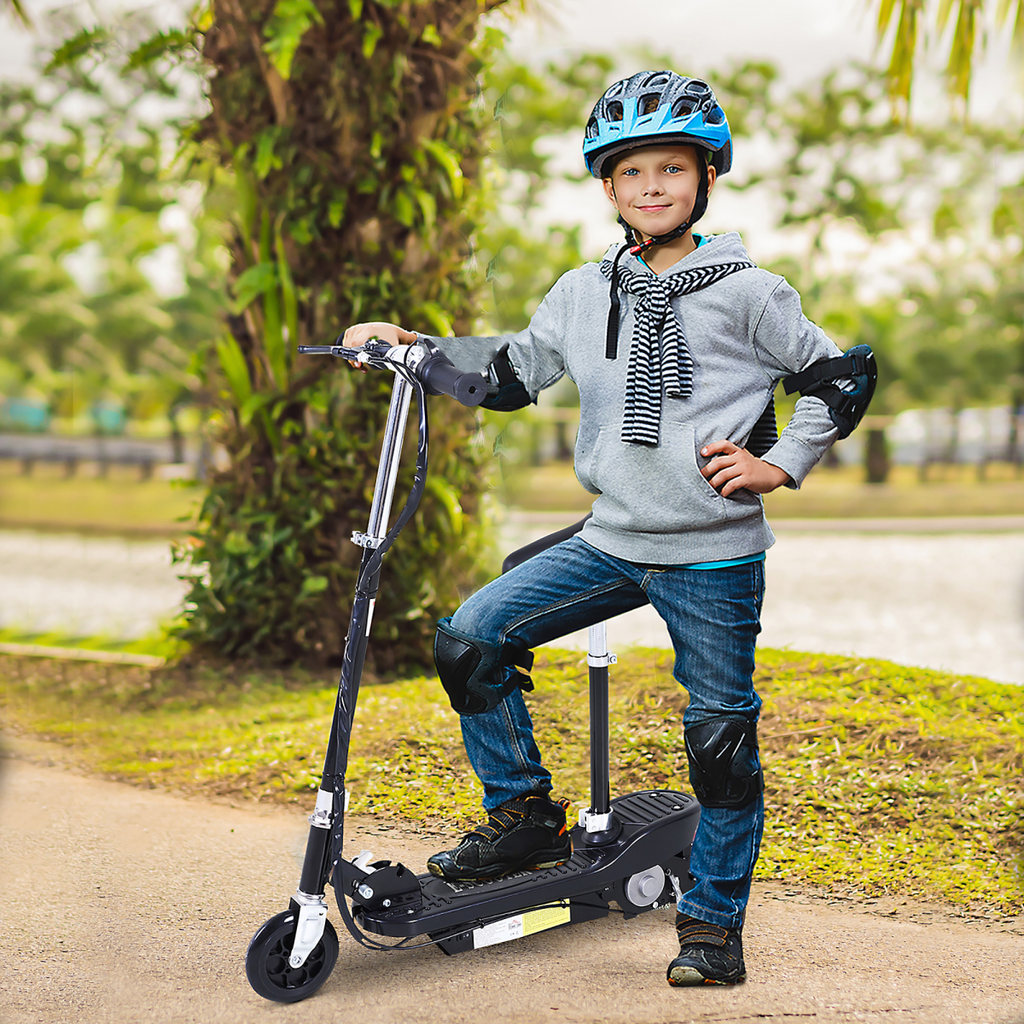 Kids Foldable Electric Powered Scooter 120W Toy Brake Kickstand Black HOMCOM