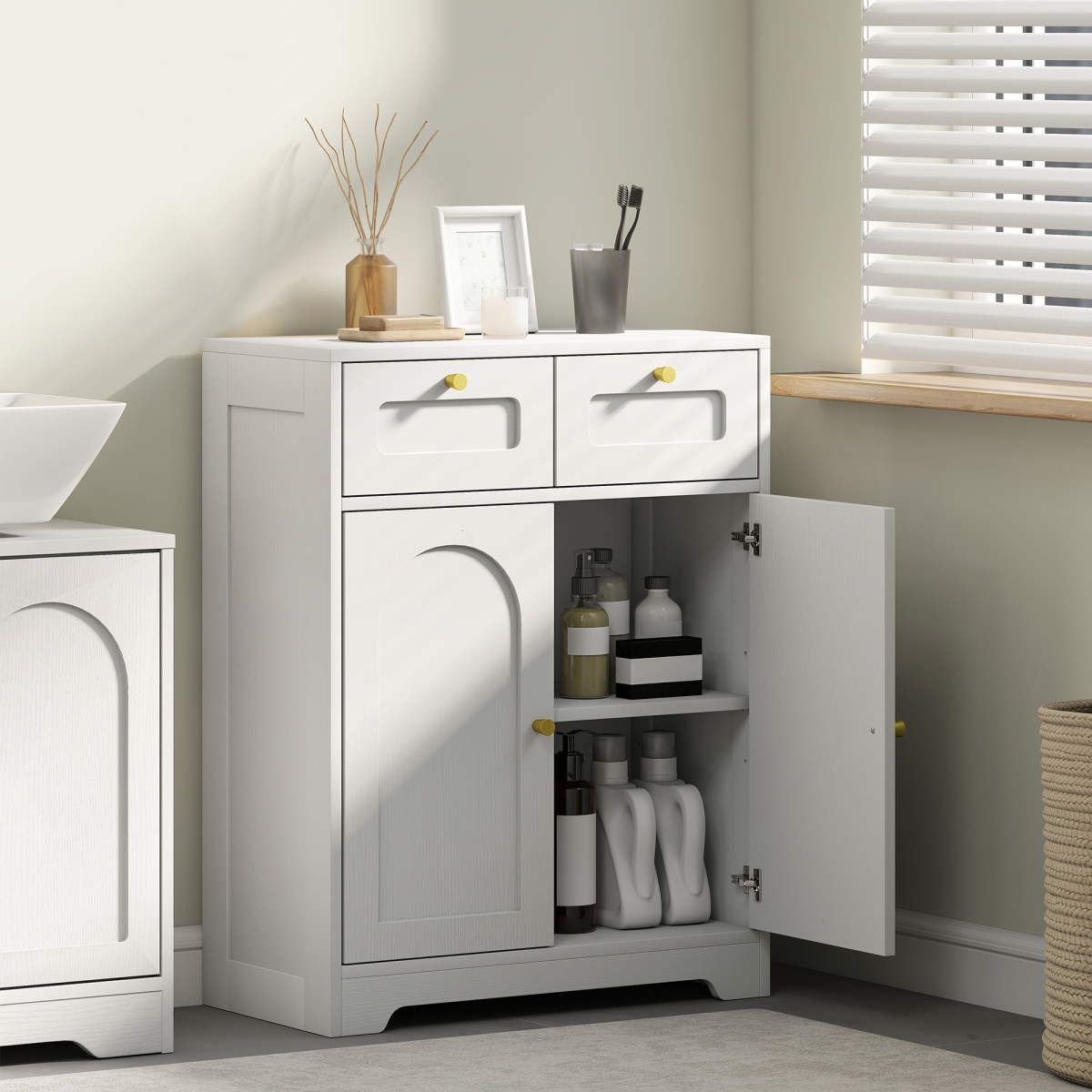 Bathroom Floor Cabinet, Bathroom Storage Unit with 2 Doors, White