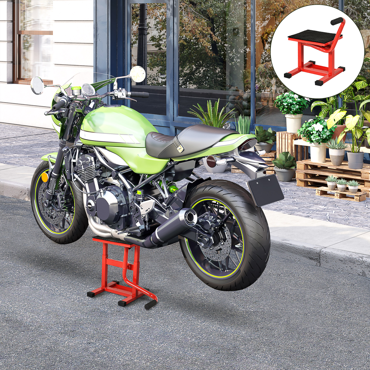 Steel Motorbike Jack Lift Rubber Platform Crank Lift  Repair Table Durhand