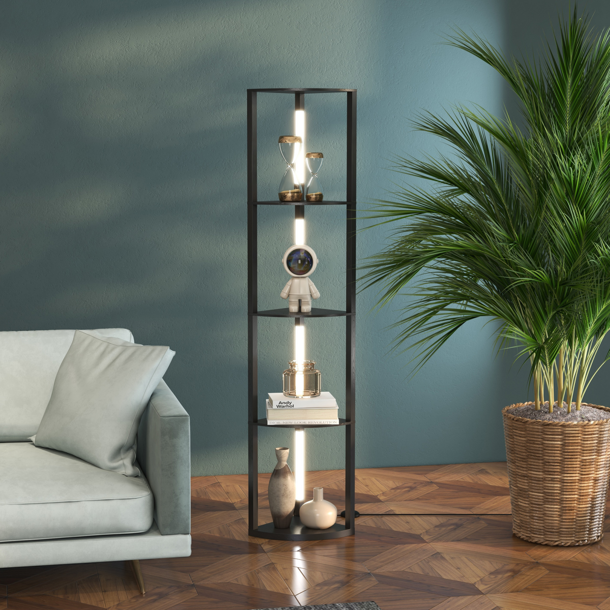 Corner Floor Lamp with Dimmable Warm White LED Light, for Living Room