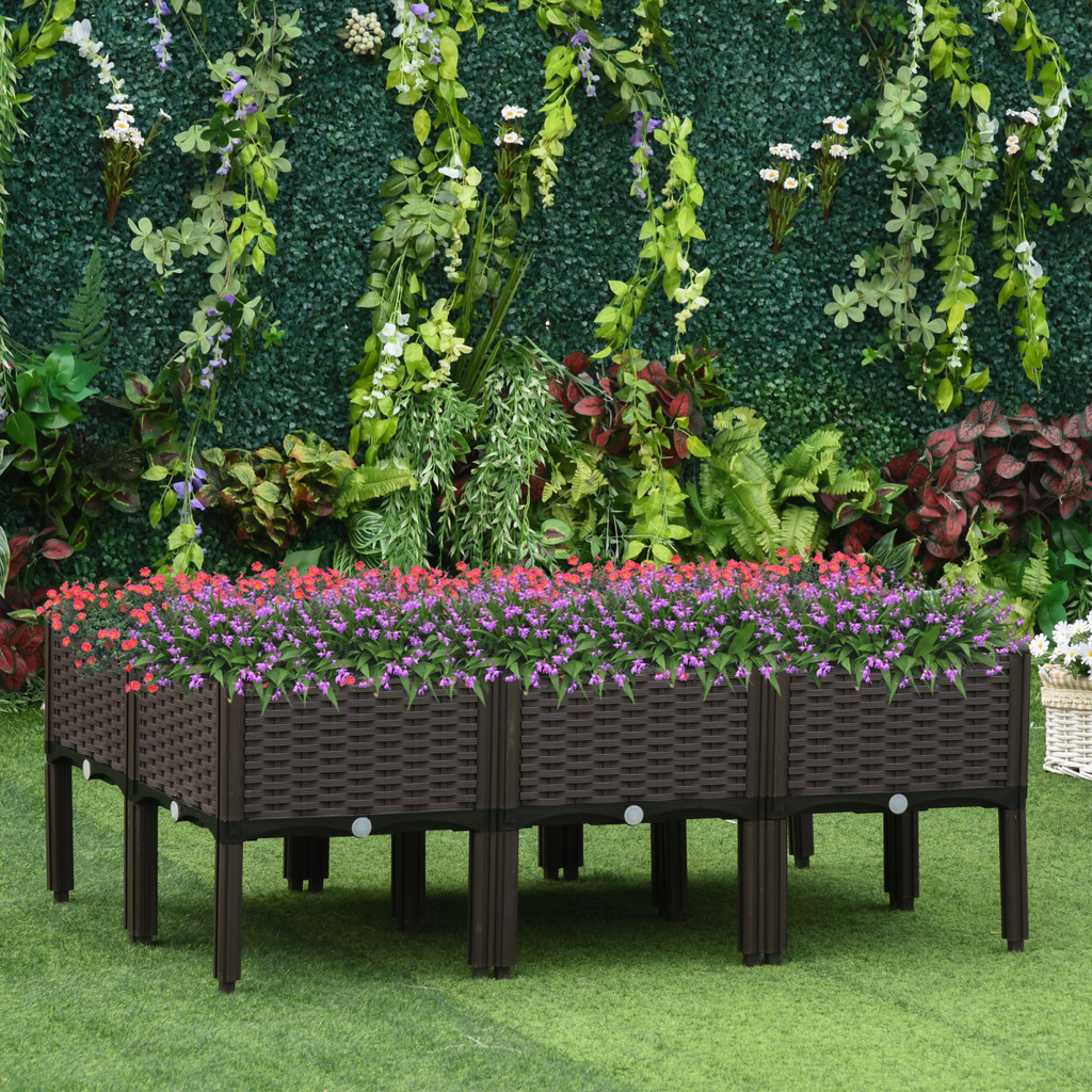 6-pcs Raised Flower Bed Stackable Vegetable Herb Box with Drainage Holes