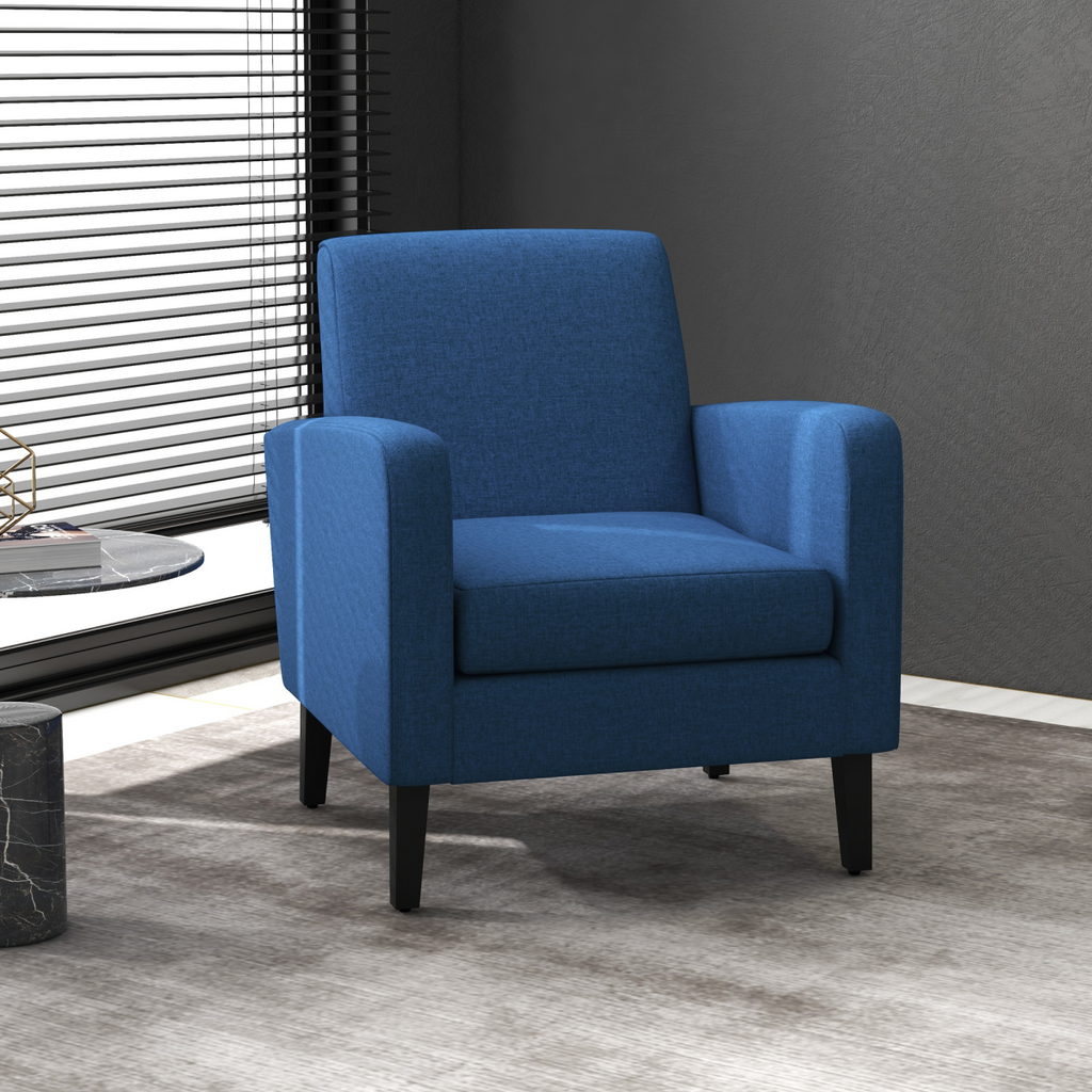 Modern Armchair Accent Chair with Rubber Wood Legs for Bedroom Blue