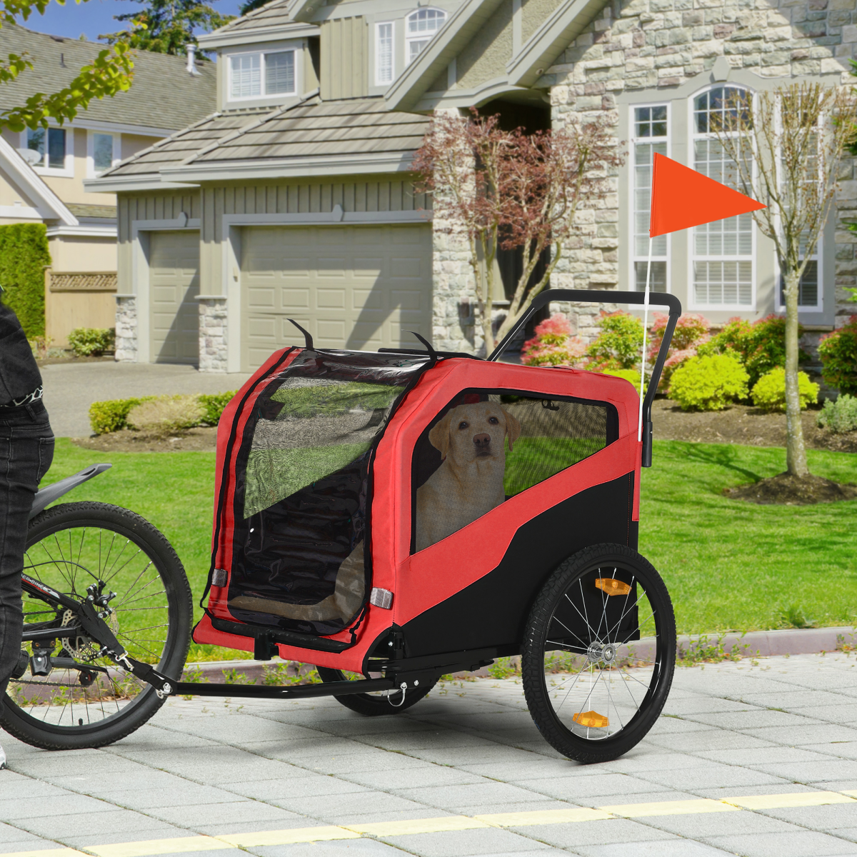 2-in-1 Dog Bike Trailer Pet Stroller for Large Dogs with Hitch - Red