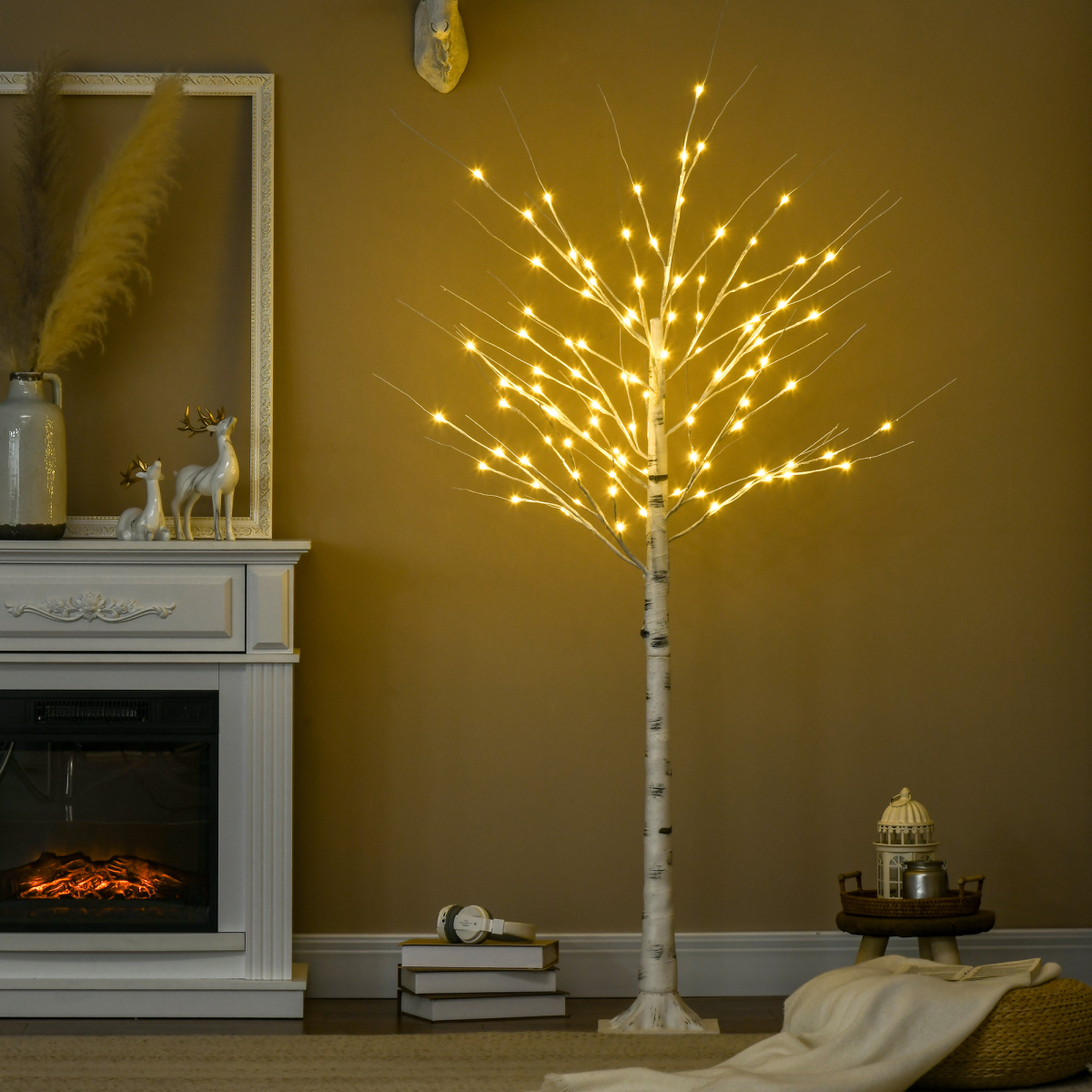 6ft Artificial White Birch Tree Light 96 Warm White Pre-Lit LED Light
