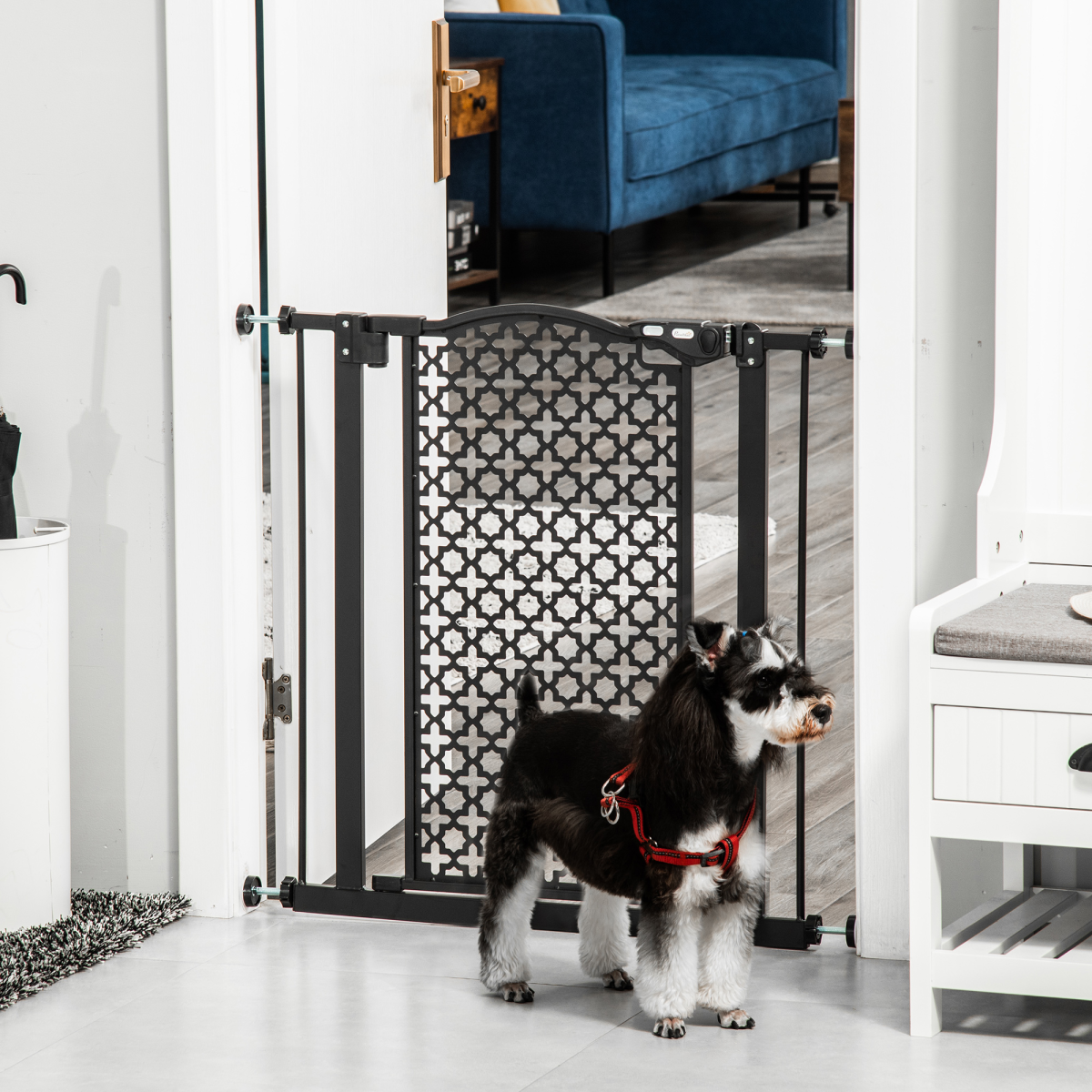 74-80 cm Pet Safety Gate Stair Pressure Fit with Auto Close Double Locking, Black