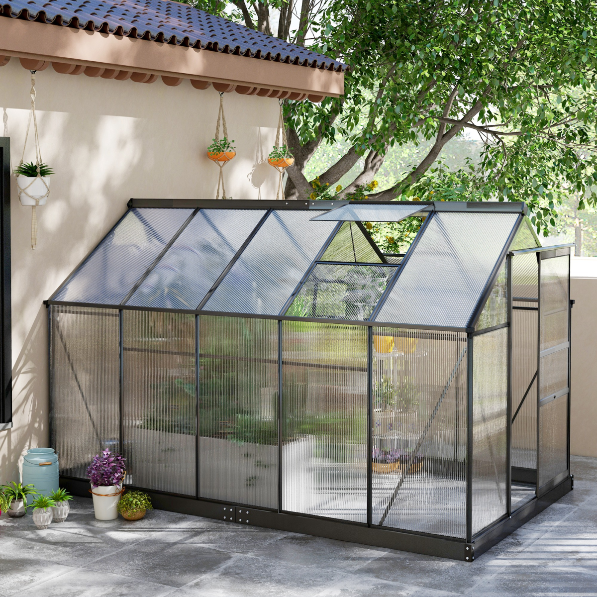 Polycarbonate Walk-In Garden Greenhouse Aluminium Frame with Slide Door 6 x 10ft
