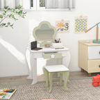 ZONEKIZ Kids Vanity Table Set, Beauty Flower Design, for Ages 3-6 Years - White