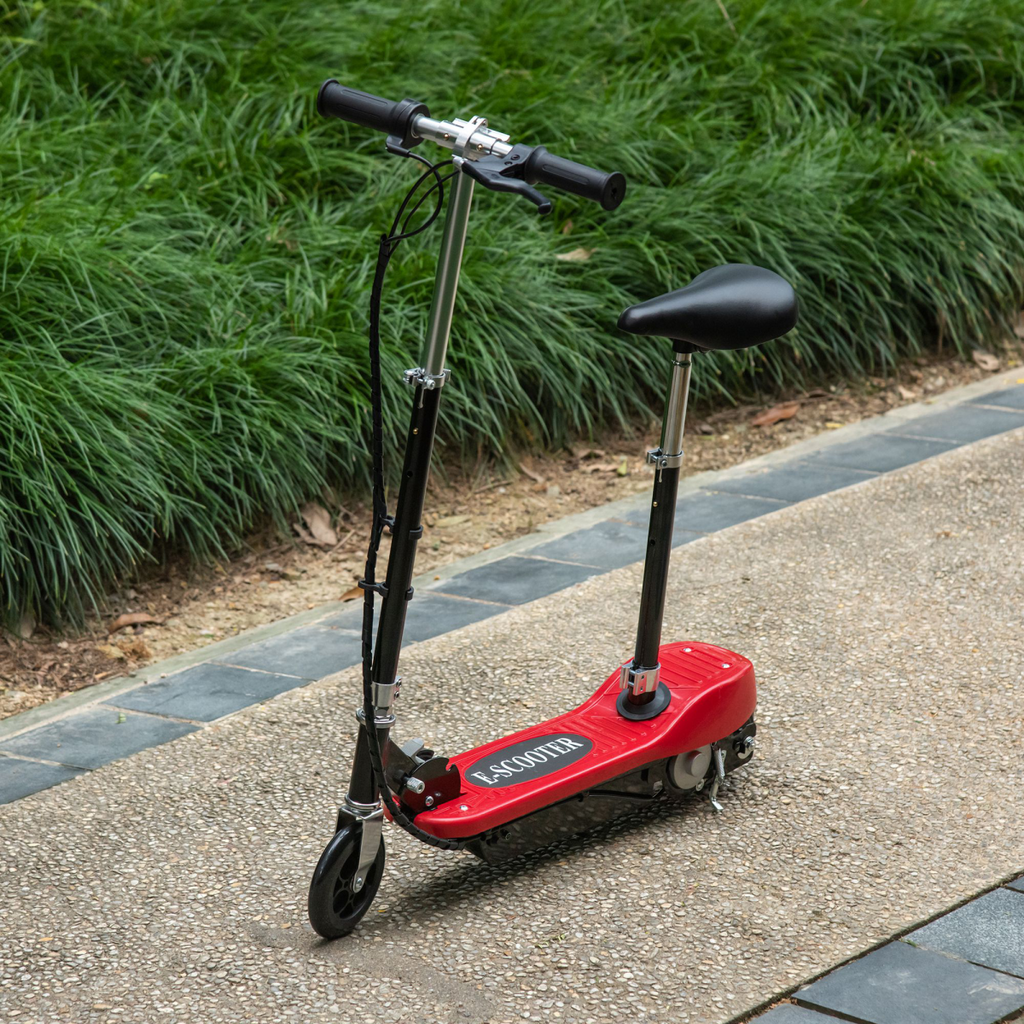 Kids Foldable Electric Powered Scooters 120W Toy w/ Brake Kickstand Red HOMCOM