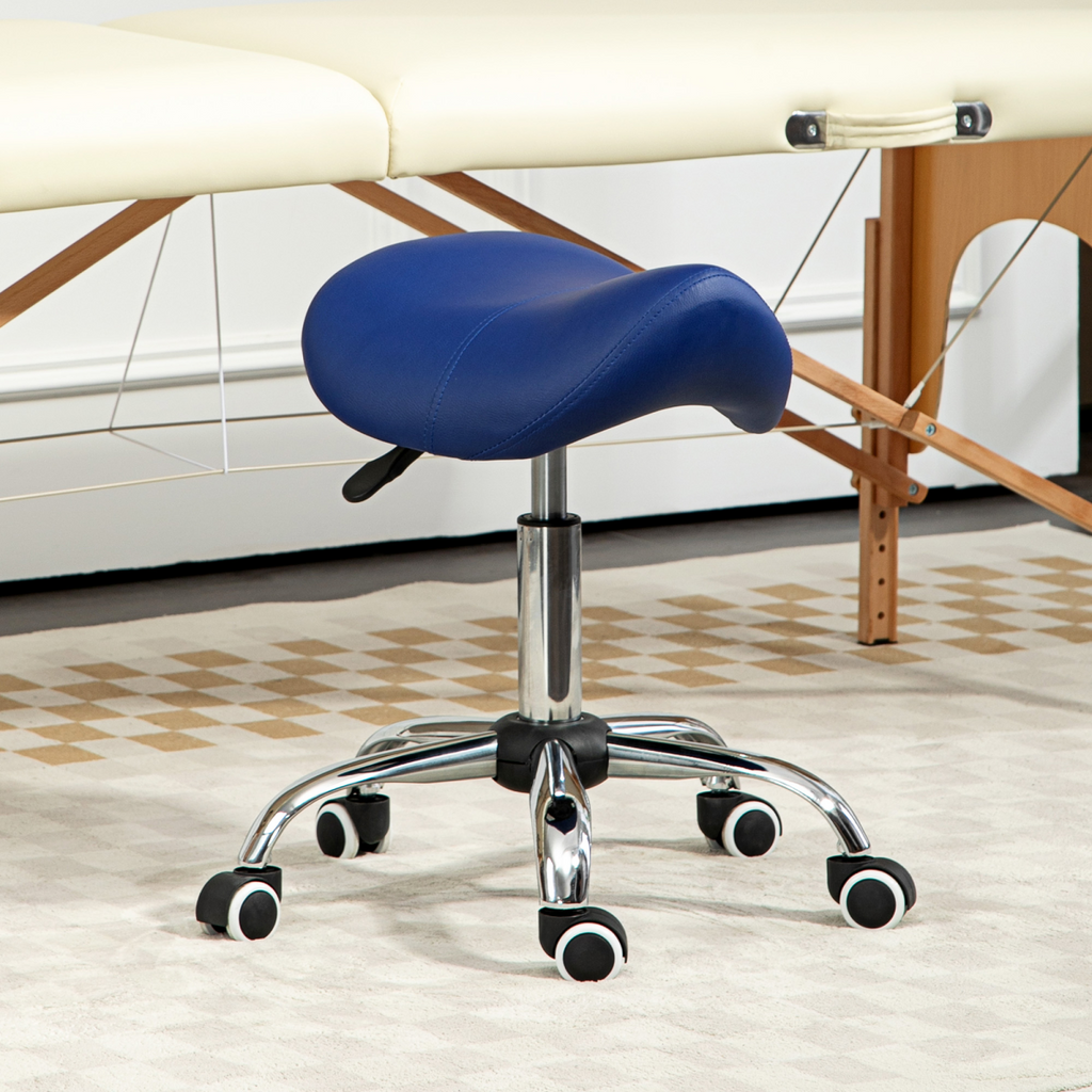 PU Leather Saddle Stool with Moulded Padded Seat Adjustable Height Blue