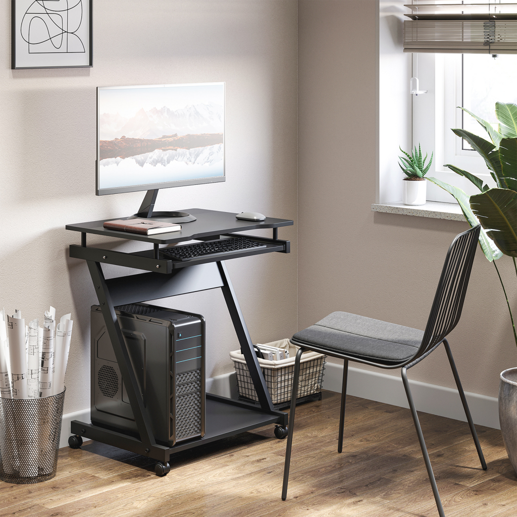 Movable Computer Desk with 4 Moving Wheels Sliding Keyboard Tray Black