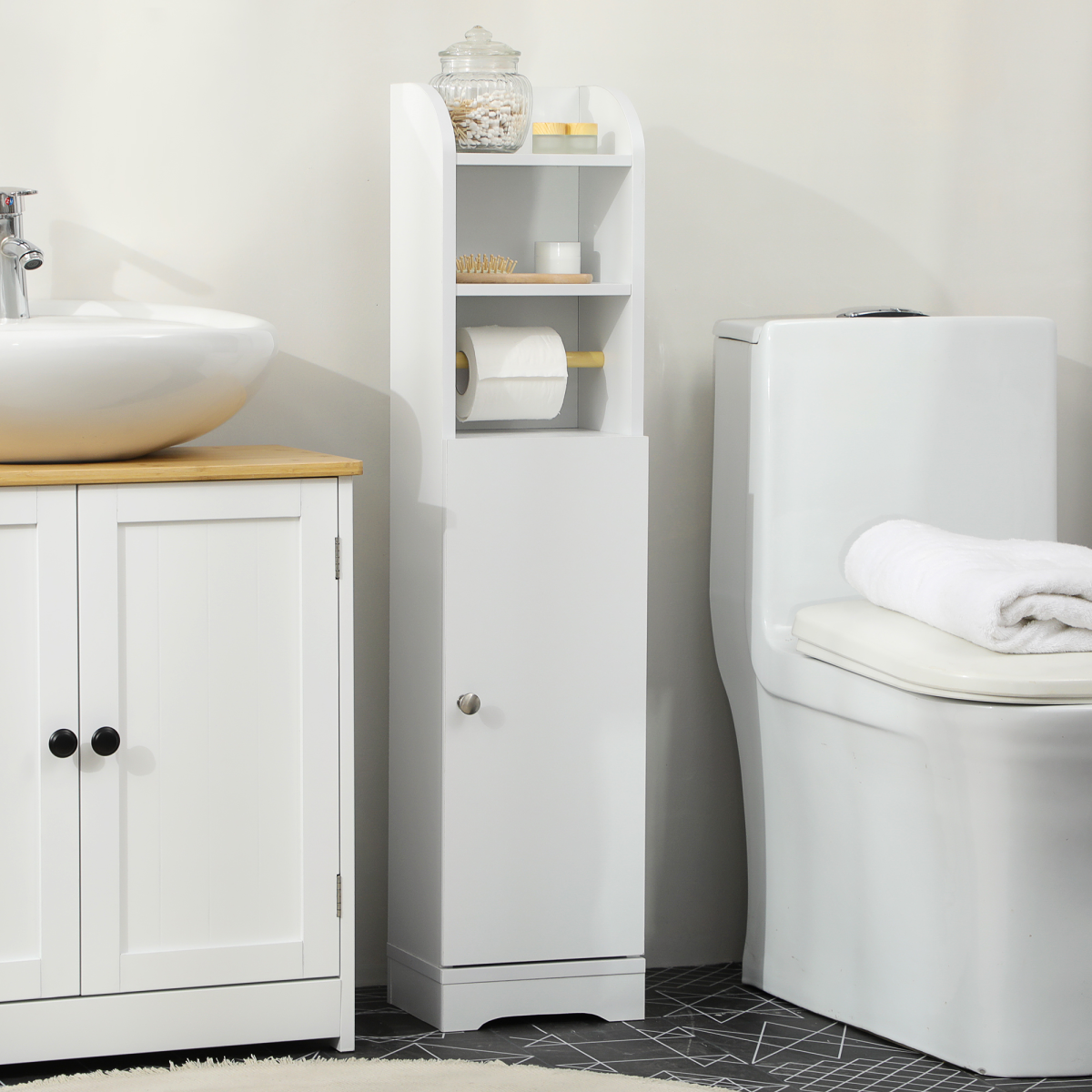 kleankin Freestanding Bathroom Storage Unit with Adjustable Shelf, White