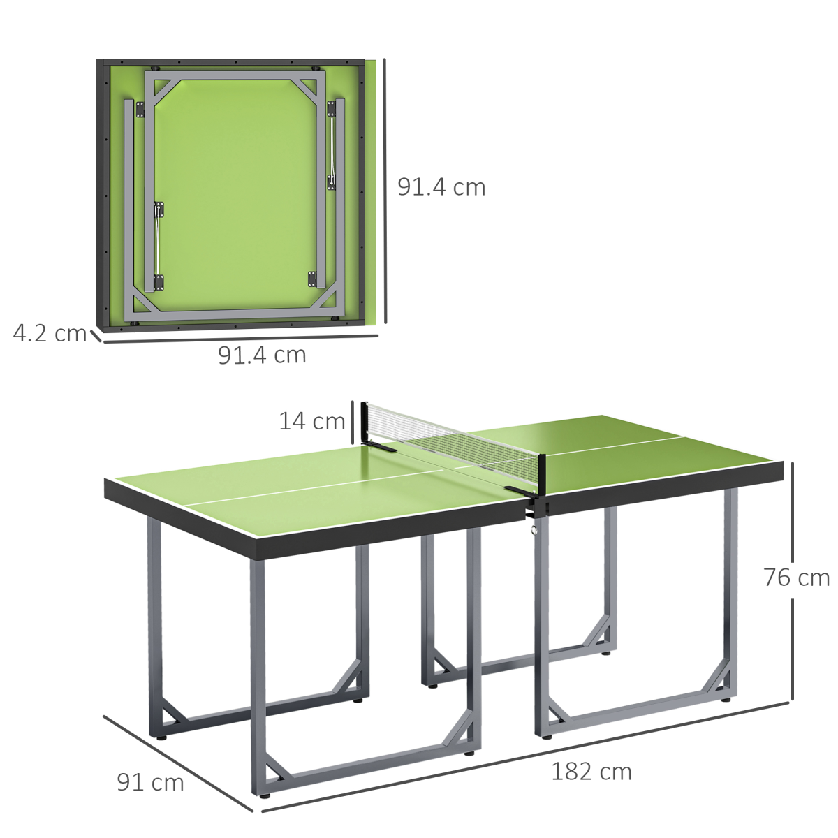 HOMCOM Folding Table Tennis Table with Net – 182cm, Green