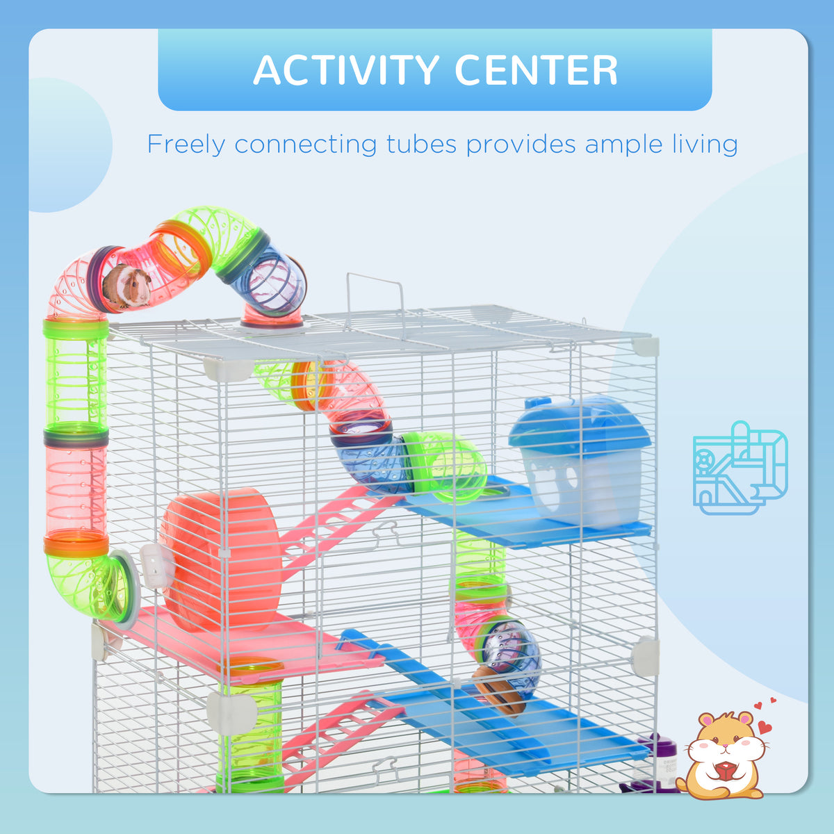 5 Tier Hamster Cage Carrier Habitat Small Animal House with Exercise Wheels Tunnel