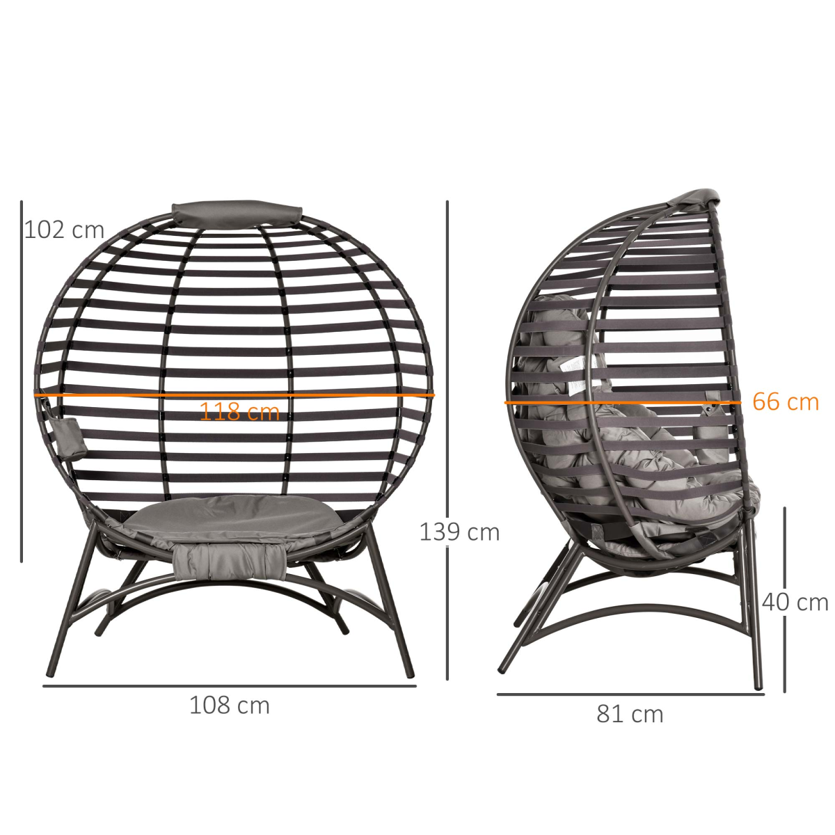 Egg Chair with Cushion Steel Frame and Side Pocket for Indoor Outdoor