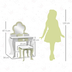 ZONEKIZ Kids Vanity Table Set, Beauty Flower Design, for Ages 3-6 Years - White