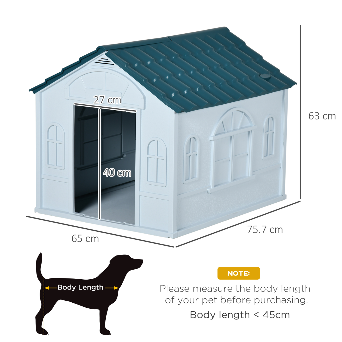 PawHut Weather-Resistant Dog House, Puppy Shelter for Medium Dogs - Blue