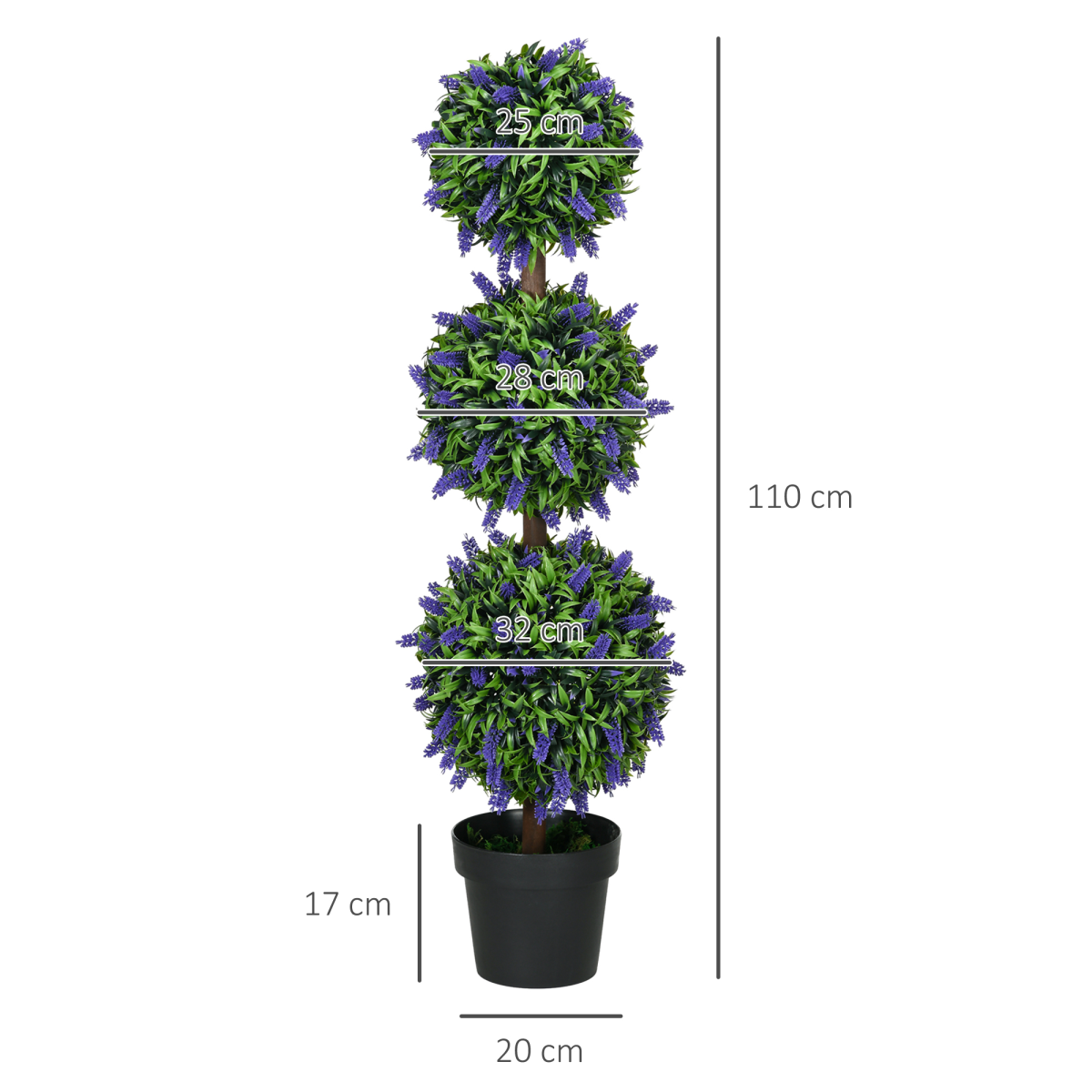 Set of 2 Potted Artificial Plants Ball Tree with Lavender Flowers, 110cm