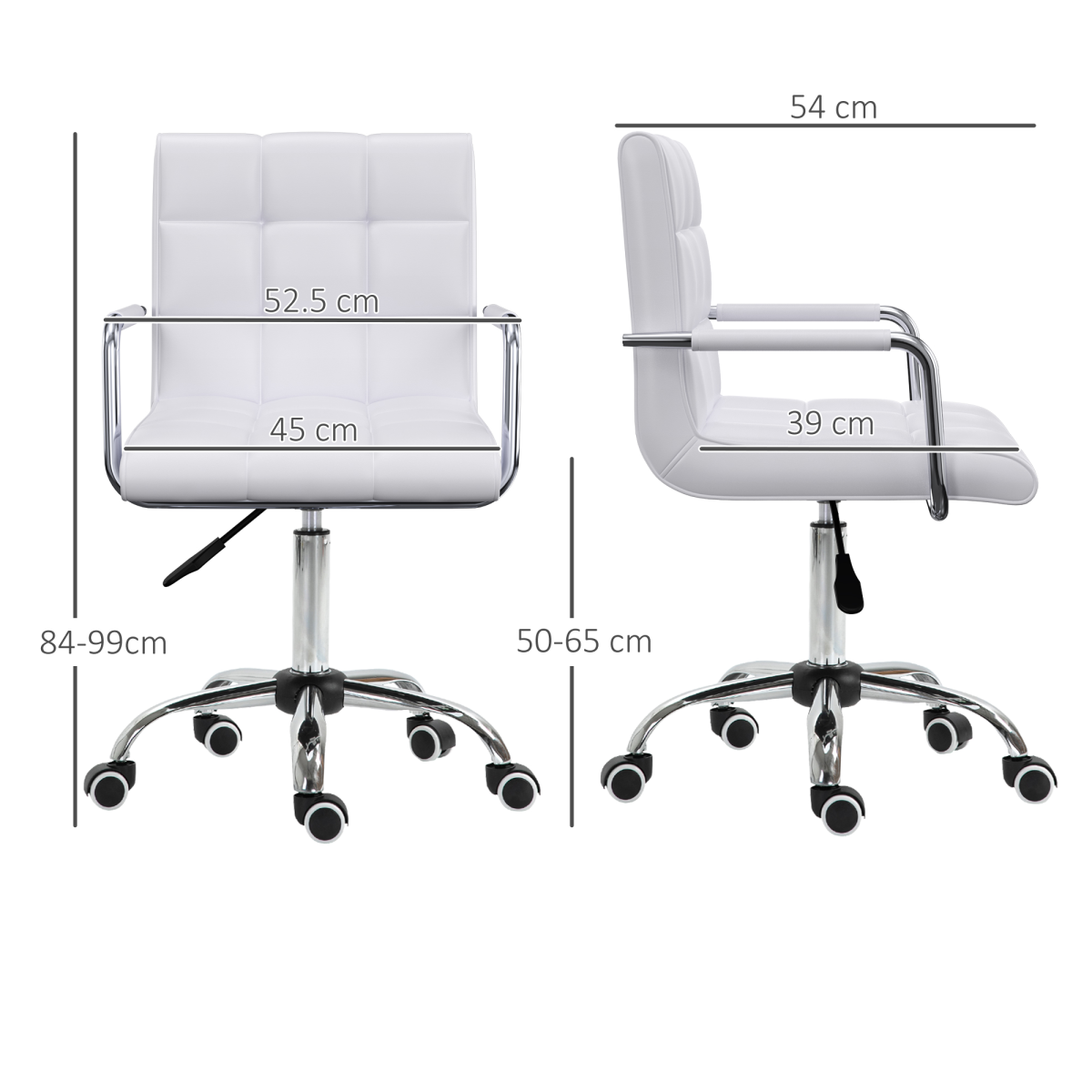 Mid Back PU Leather Home Office Chair Swivel Desk Chair with Arm, Wheel, White