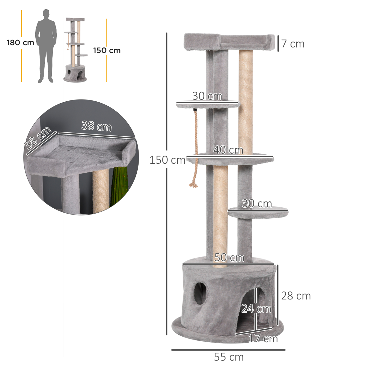 Cat Tree Multi-level Kitten Tower with Scratching Post Condo Plush Perches