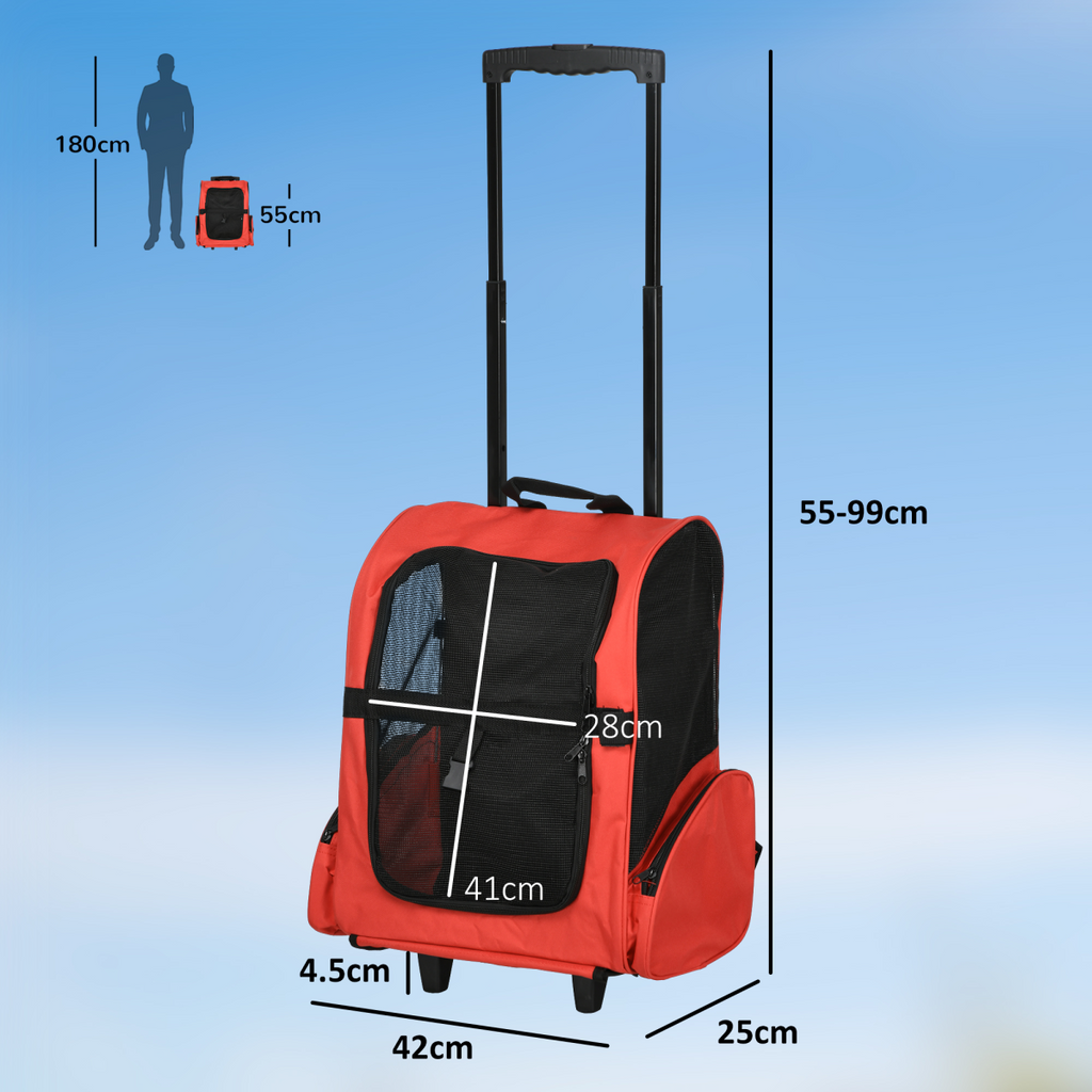 Pet Travel Backpack Bag Cat Puppy Dog Carrier with Trolley and Telescopic Handle