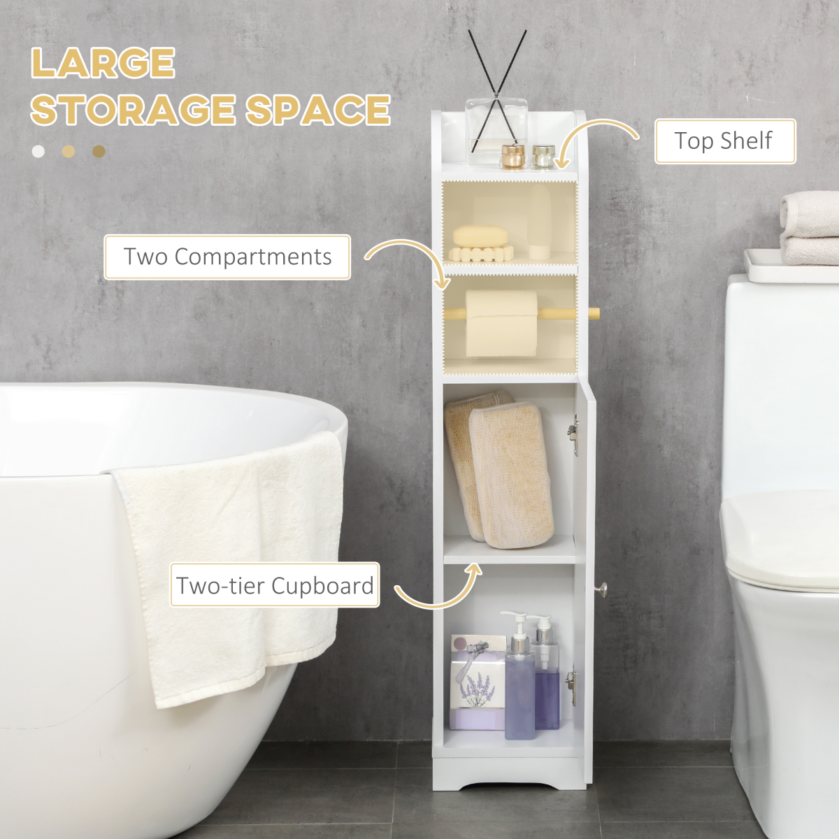 kleankin Freestanding Bathroom Storage Unit with Adjustable Shelf, White