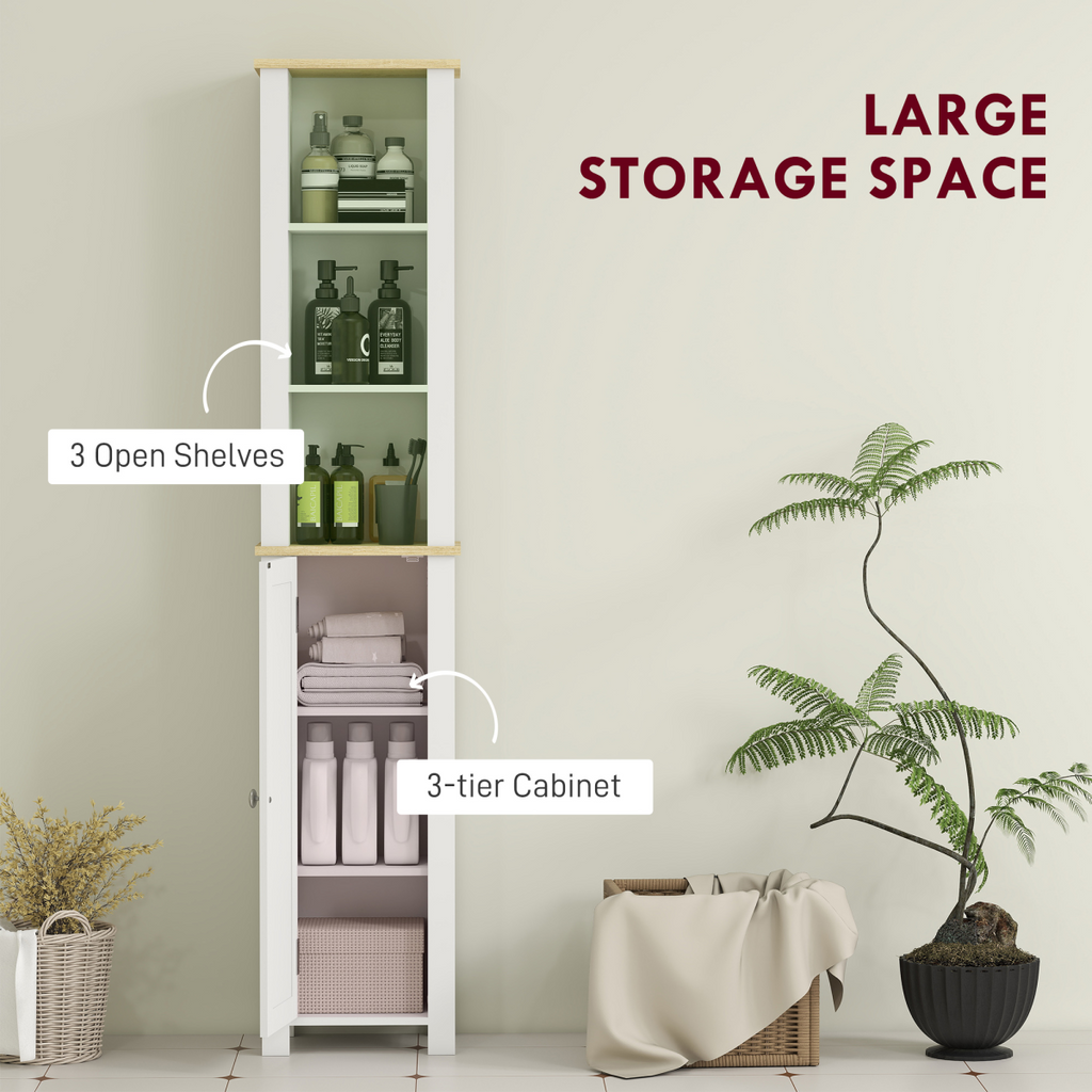 kleankin Slim Bathroom Storage Unit with Open Compartment, White