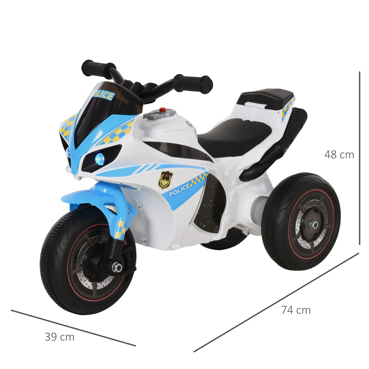 Kids Ride-On Police Bike 3-Wheel Vehicle with Music Lights 18-36 Mths