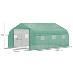 4.47 x 3 x 2m Walk-in Polytunnel Tent, PE Cover, ZipDoor 6Windows, Green