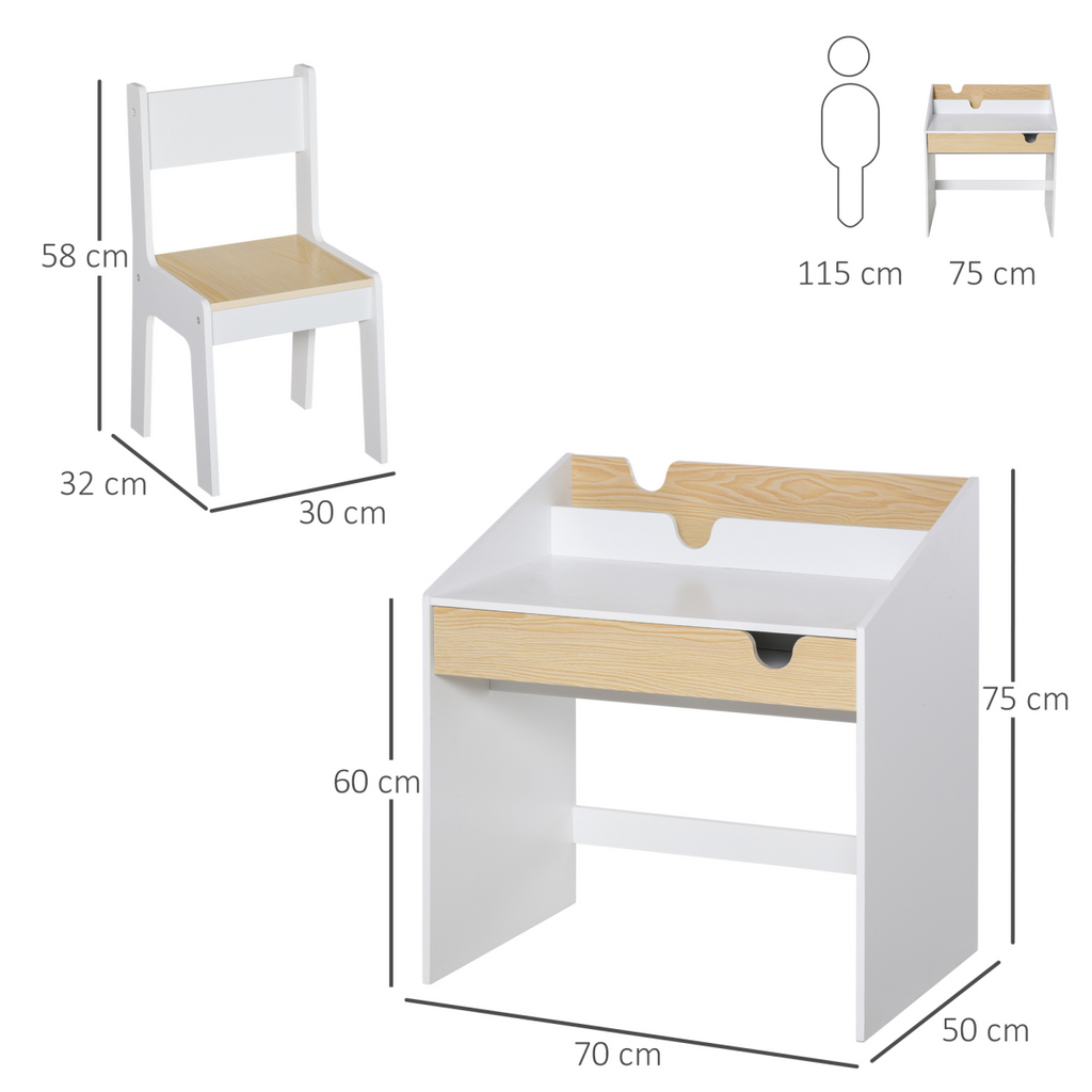 Two-Piece Kids Desk and Chair Set Children Study Table with Storage