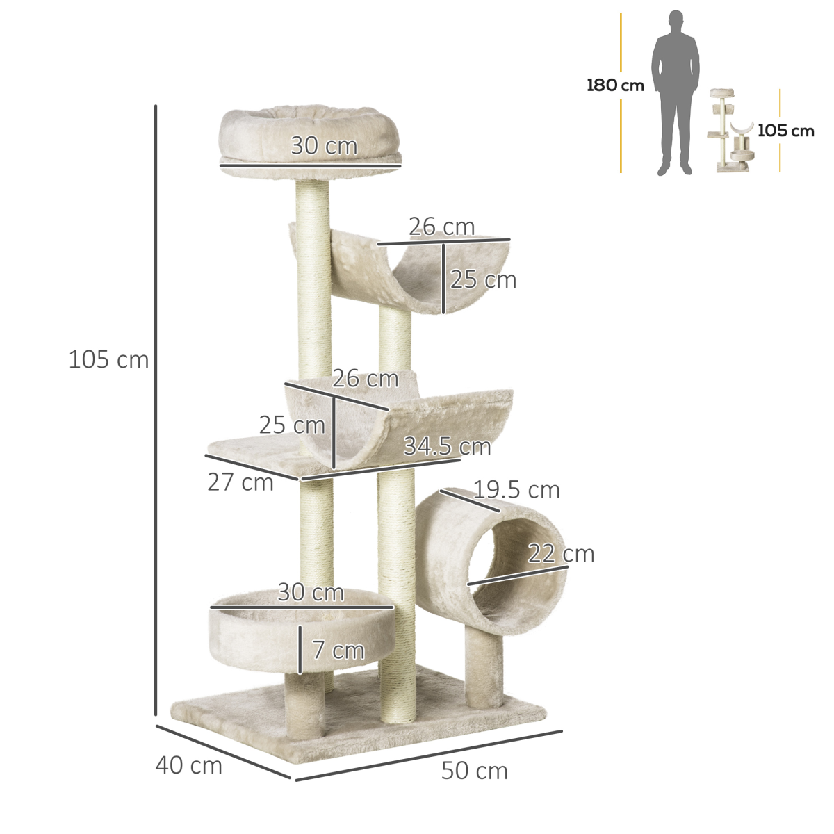 Multi-Level Large Cat Tree Scratching Post Perch Play Center Tunnel Beige