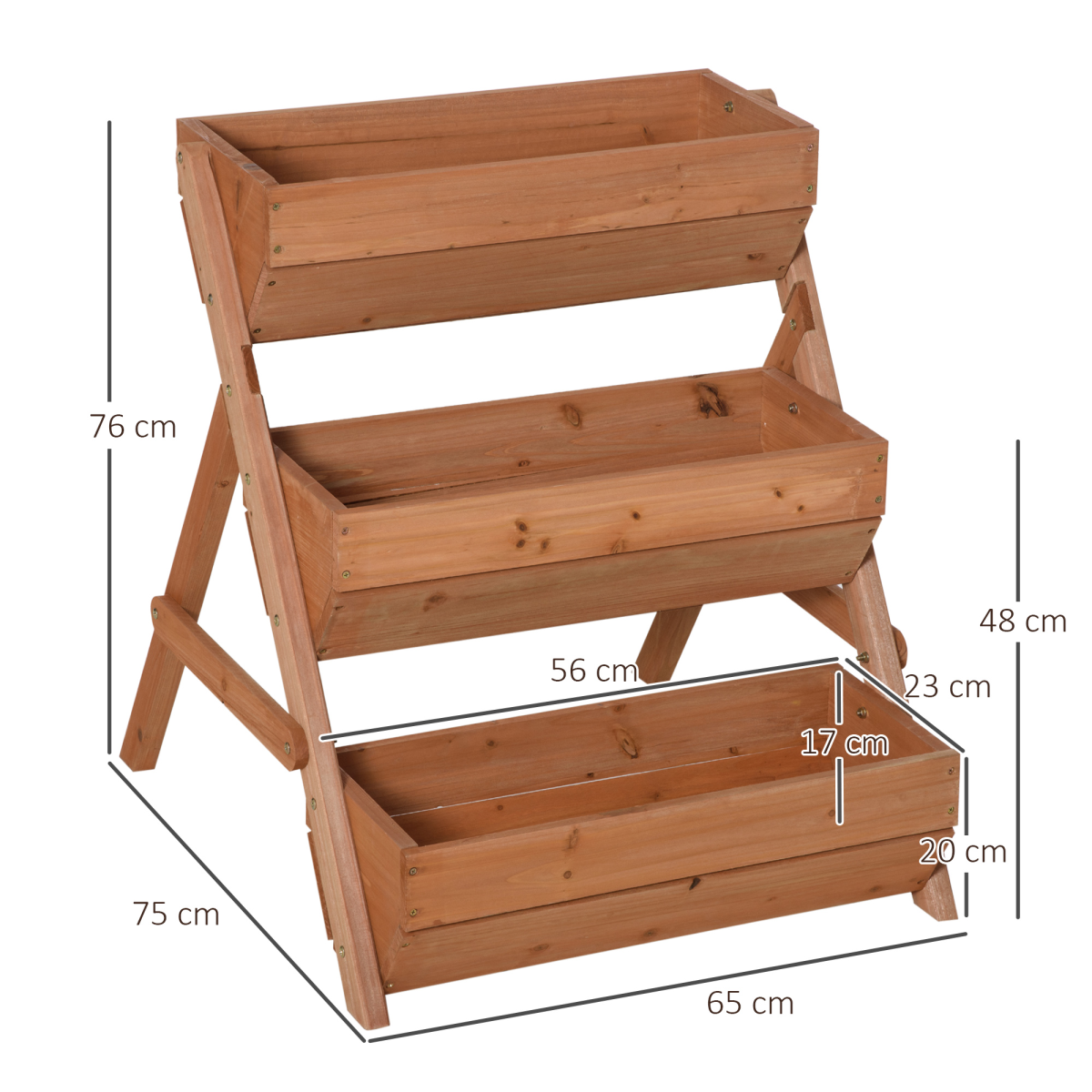 Outsunny Three-Tier Wooden Raised Garden Bed — Brown
