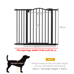 PawHut 74-94cm Adjustable Metal Pet Gate Safety Barrier w/ Auto-Close Black