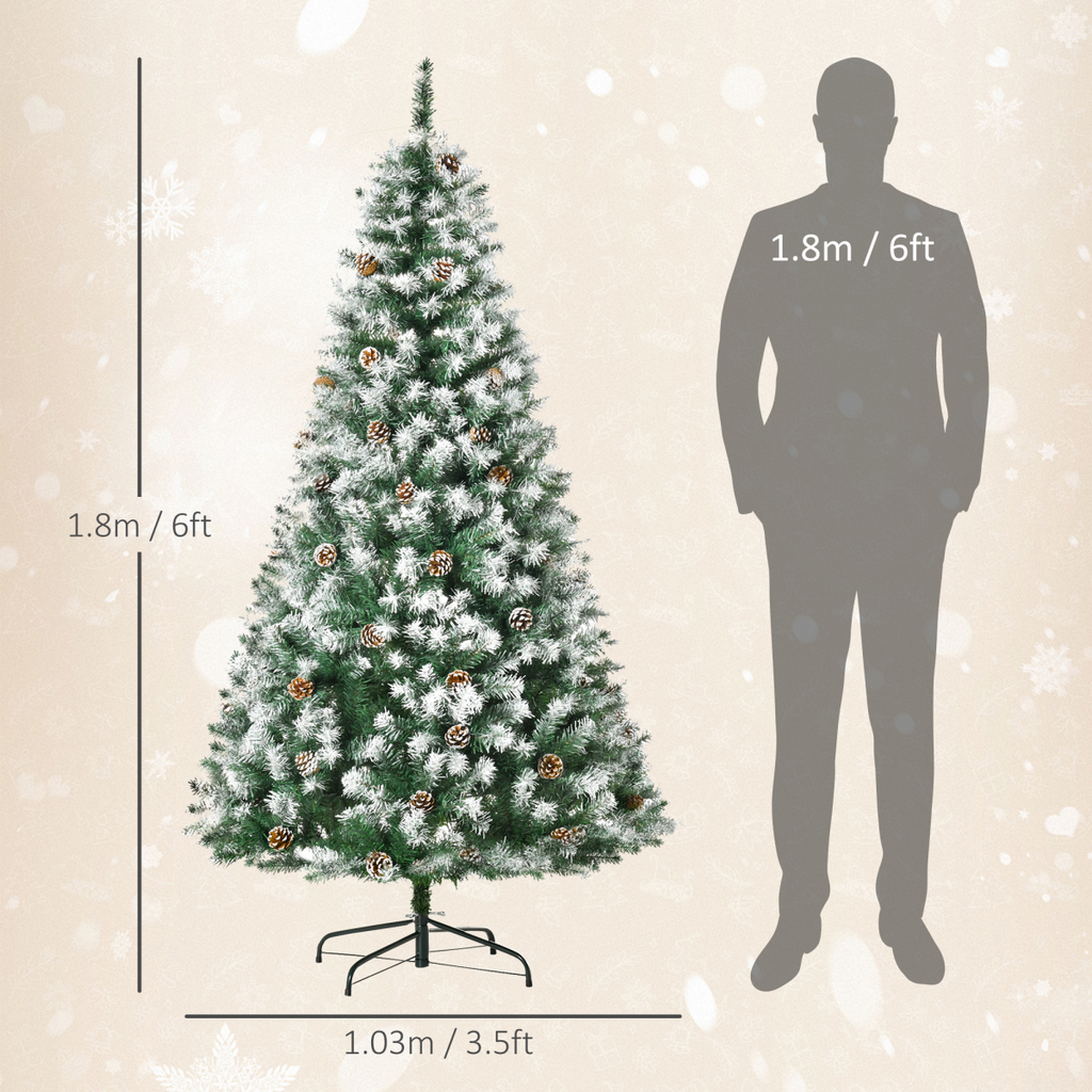 6FT Artificial Christmas Tree Pine Cones Xmas Home Deco Automatic Open Green
