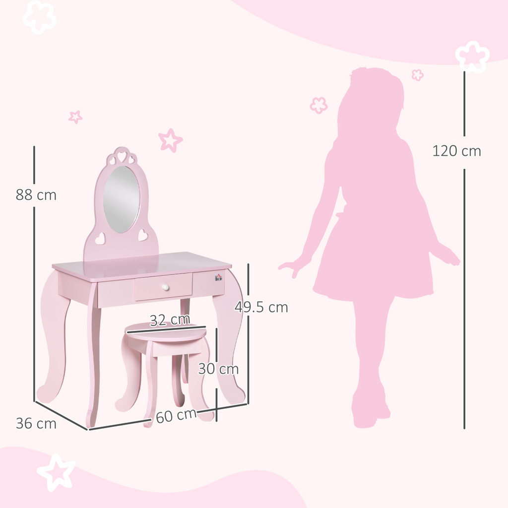 Kids Vanity Table & Stool Girls Dressing Set Make Up Desk with Mirror