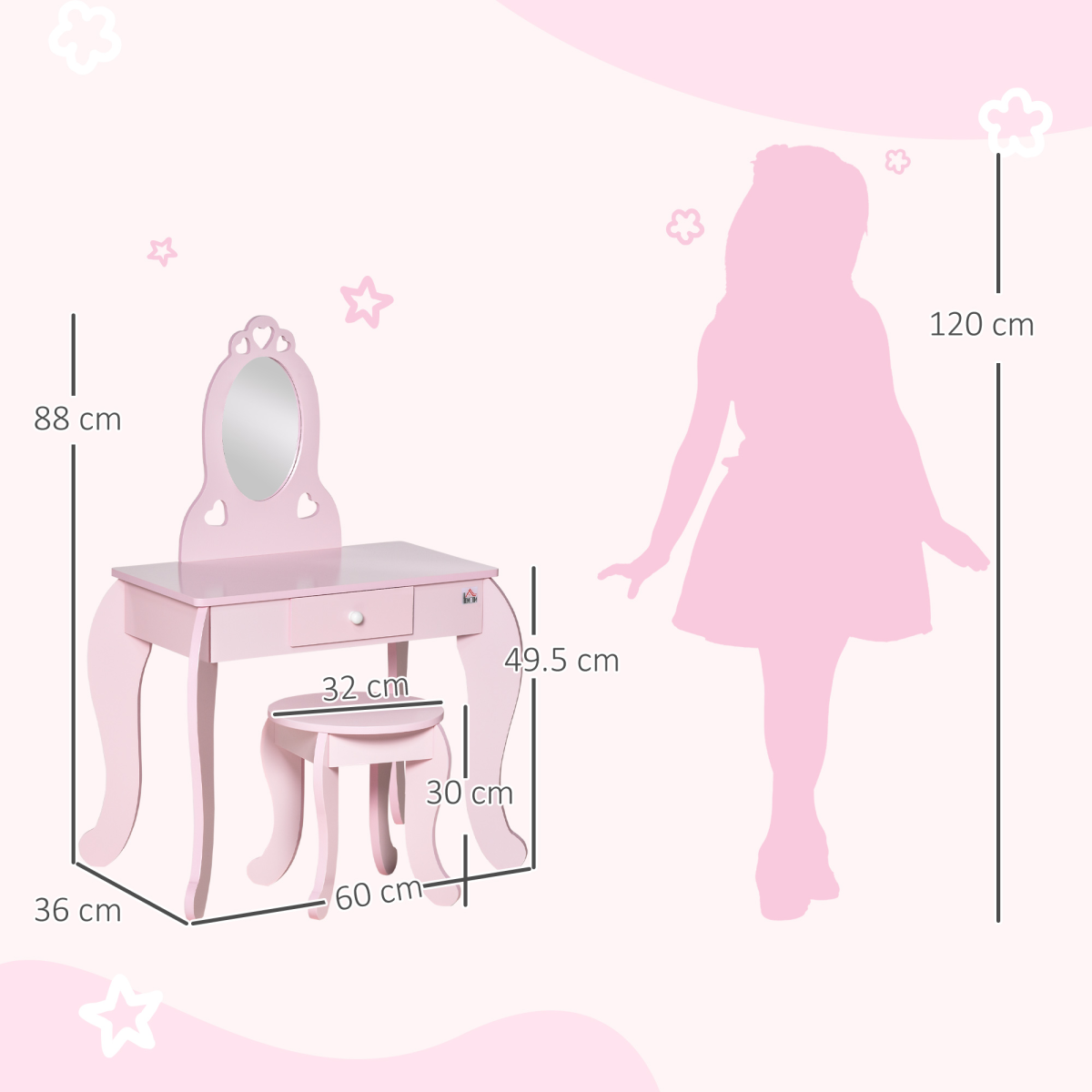 Kids Vanity Table & Stool Girls Dressing Set Make Up Desk with Mirror