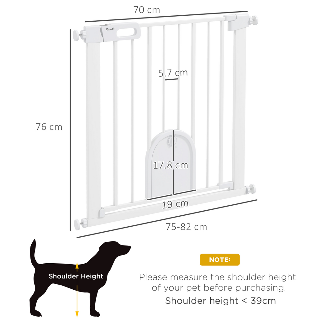 PawHut 75-82 cm Pet Safety Gate Pressure Fit Stair with Small Door Double Locking
