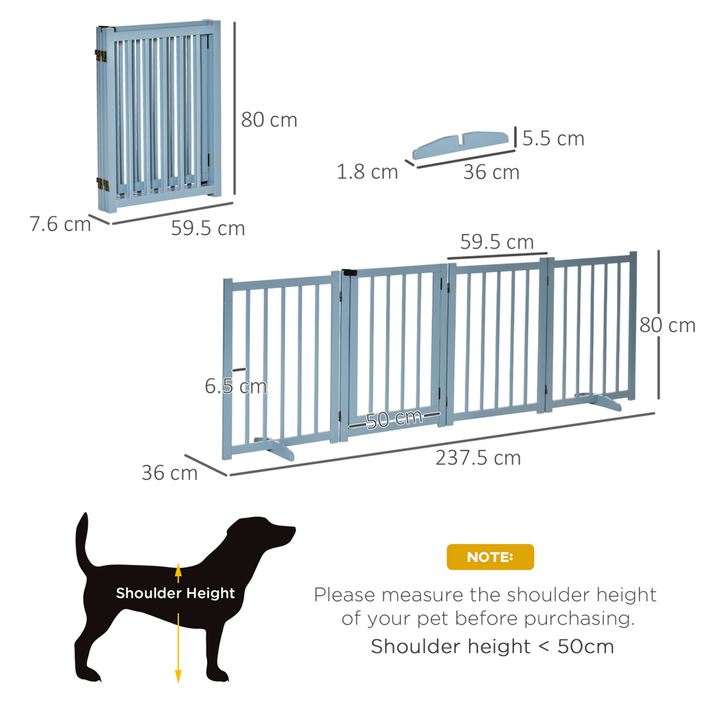 Wooden Foldable Dog Safety Barrier with 4 Panels for Small&Medium Dogs Blue Grey