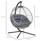 Outsunny PE Rattan Hanging Swing Chair with Stand & Cup Holder, Grey
