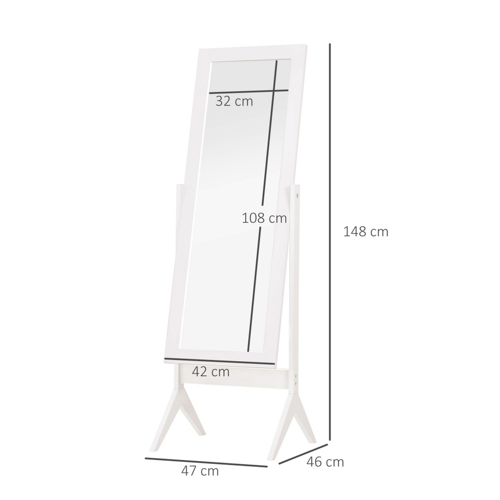 Tall Freestanding Dressing Mirror with Adjustable Tilt White