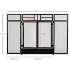 3-Panel Folding Fireplace Screen Spark Guard Metal Mesh Fireguard Black