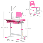 Kids Study Desk and Chair Set with Adjustable Height, Storage Drawer - Pink