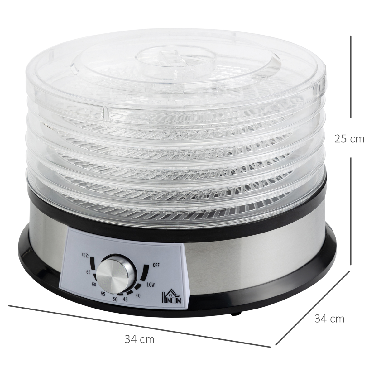 5-Tier Food Dehydrator — 250W, Silver