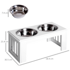 Raised Pet Feeder Elevated Double Staninless Steel Bowls Stand Water White
