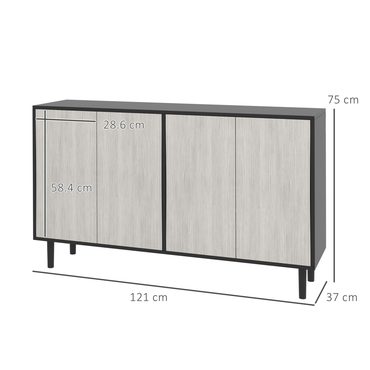 Sideboard Storage Cabinet for Living Room with Adjustable Shelves Black