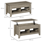 Lift Top Coffee Table w/ Hidden Storage Compartment & Shelves Oak