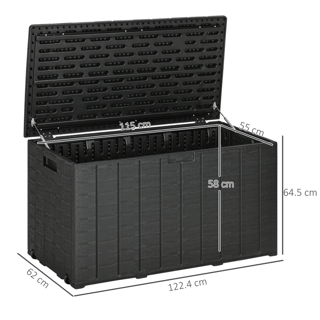 Outsunny 336 Litre Rolling Outdoor Garden Storage Box, Plastic Container, Black