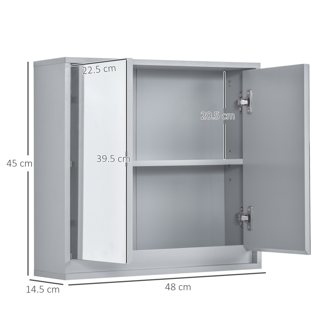 Wall Mounted Mirror Cabinet with Storage Shelf Bathroom Cupboard Grey