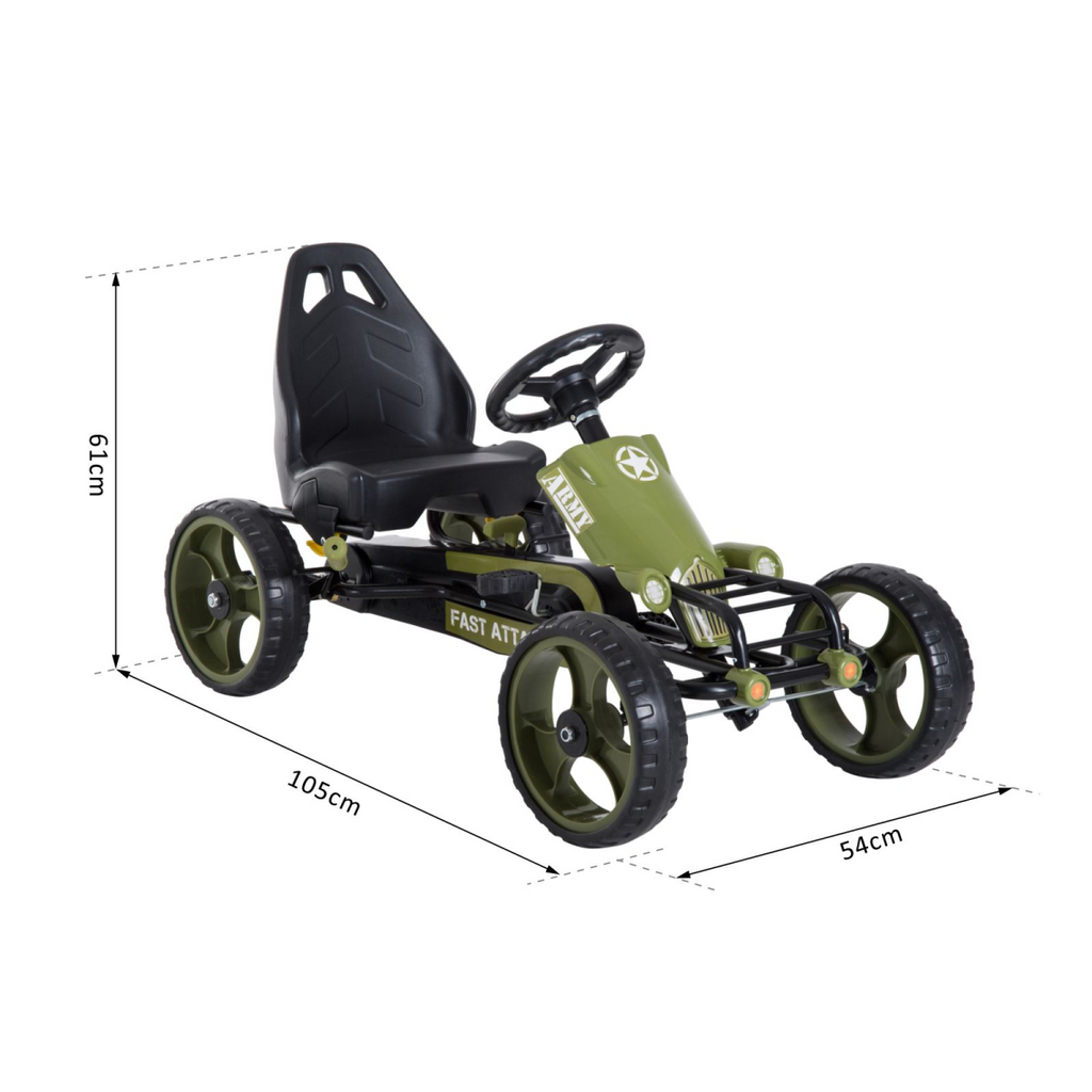 Pedal Go Kart Ride On Racer Hand Brake EVA Tyre Adjsuatble Seat Green