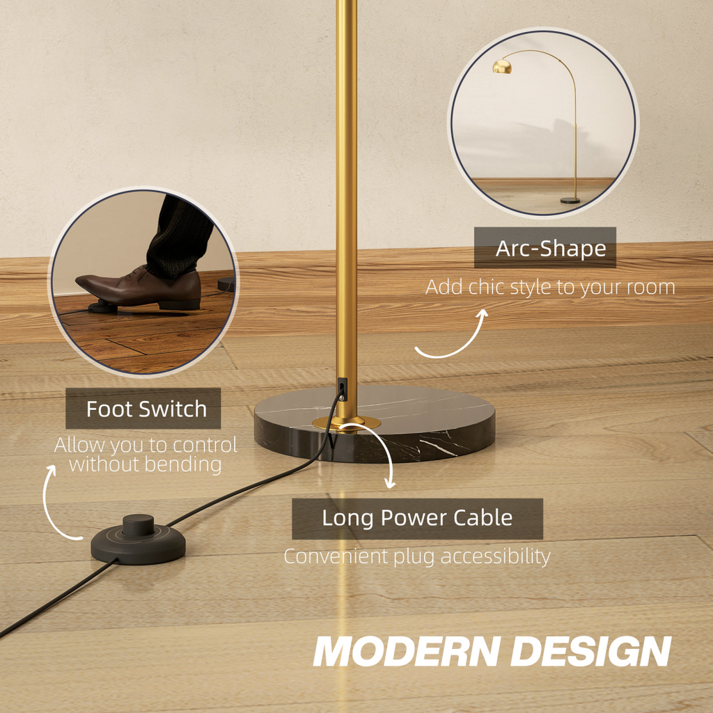 Arc Floor Lamp for Living Room, Free Standing Tall Lamp, Gold Tone